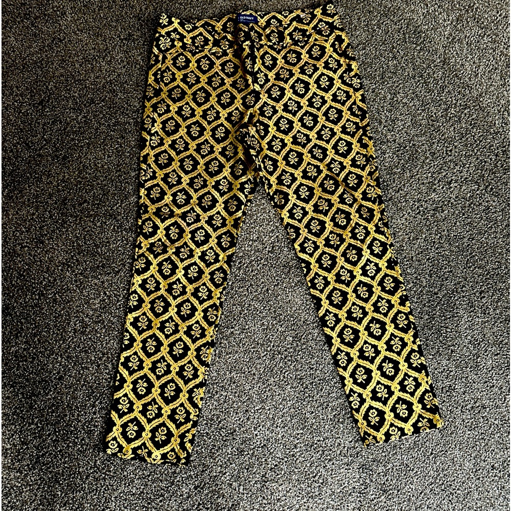 Old Navy Gold Foil Black Pixie Mid Rise Pants Sz 10